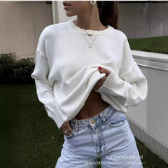 fall outfits 2024 Women's Solid Color round Neck Sweater Fresh Soft Knitted Basic Top