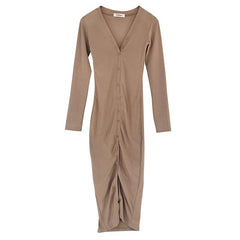 leapord halloween outfit Women's Slim-Fit Low-Cut Dress with Long Sleeves Dress