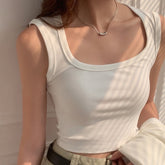 boy outfits White Hot Girl Camisole Women's Outer Wear Pure Cotton Sleeveless Wide Shoulder Strap Short Square Collar Top Summer
