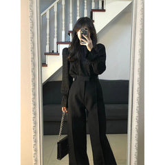women’s fashion Suit Women's Autumn New High-Grade Lantern Sleeve Shirt Design Top High Waist Slimming Suit Trousers
