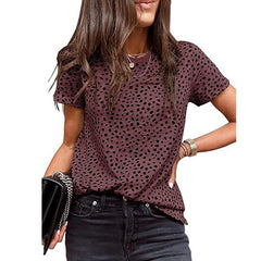 last minute halloween costumes Women's Casual Polka Dot Top round Neck Short Sleeve T-shirt Fashion Spring and Summer Loose Shirt
