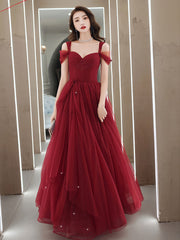 BXOXO Elegant Sweetheart Neck Burgundy Long Prom Dress, A line Backless Evening Dresses