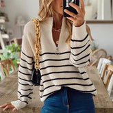 fashion outfits Sweater Turtleneck Autumn and Winter New Striped Color Matching Long Sleeve Women's Top Zipper Pullover Sweater