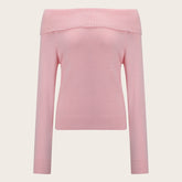 dream clothes Autumn and Winter Gentle Style Pink off-Shoulder Sweater Atmosphere Sweater Top Women's Elegant Slim Fit