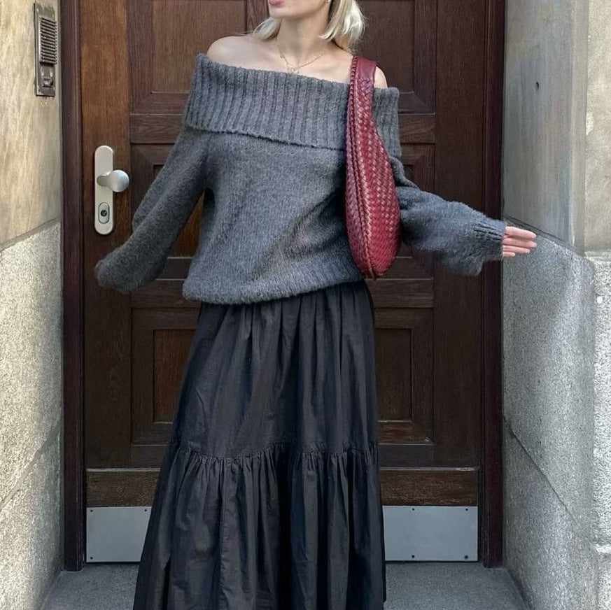 fall 2024 fashion trends 2024 Autumn New off-the-Shoulder Pullover Sweater off-the-Shoulder Loose Top