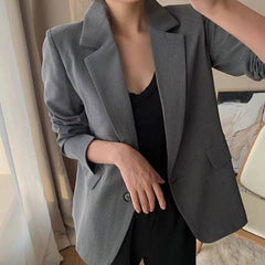 2000s fashion Fall Retro Hong Kong Style Net Red Small Suit Female Gray Versatile Temperament Casual Jacket Suit Female