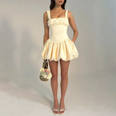 dress to impress outfits 2024 Spring Hot New Dress Sexy Temperament Square Collar Strap Stitching Backless Skirt