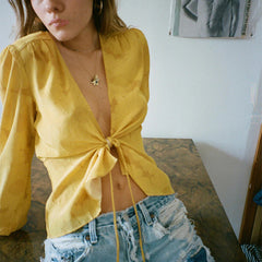 fruitful fashion dress to impress 2024ins Cloud Print Sexy V-neck Chest Front Lace-up Lantern Sleeve Short Chiffon Shirt