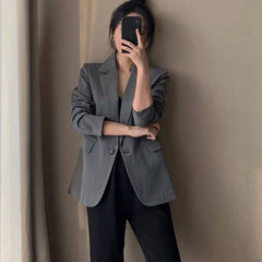 2000s fashion Fall Retro Hong Kong Style Net Red Small Suit Female Gray Versatile Temperament Casual Jacket Suit Female