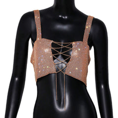 frat outfits Women's Hot Top New Metal Full Diamond Strap Sexy Hot Girl Top Strap Women