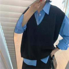 masc outfits Autumn 2024 New Korean Style Casual V-neck Overwear Outer Vest Japanese Style Lazy Style Loose Knitted Vest