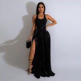 2000s fashion Elegant Fashion Skirt Solid Color High Waist Pleated Split Dress for Women