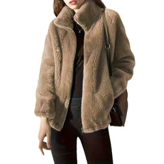 Autumn and Winter New Plush Casual Coat Thickened Fashion Loose Long-Sleeved Top Women's Black Brown