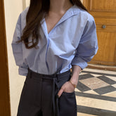 2000s fashion Chic Autumn New French Retro Simple Lapel Long Sleeve Shirt Women's Loose Lazy Casual Shirt