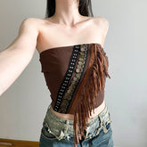Exotic Ethnic Style Metal Vintage Decorative Fur Fringe Tube Top Waste Soil Hot Girl Slim Inner Vest Top