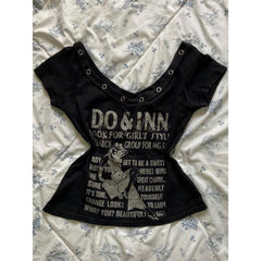 fashion outfits Black Letter T-shirt Top + Striped Short Strap American Retro Hot Girl Slim Two-Piece Suit Summer