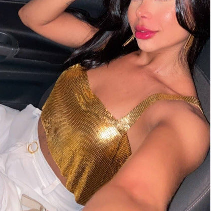 frat outfits Women's Metallic Sequined Camisole Sexy Party Nightclub Sweet and Spicy Style Sequined Top