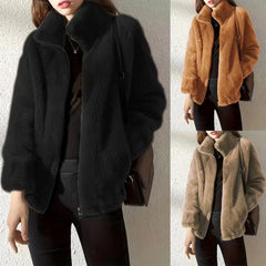 Autumn and Winter New Plush Casual Coat Thickened Fashion Loose Long-Sleeved Top Women's Black Brown