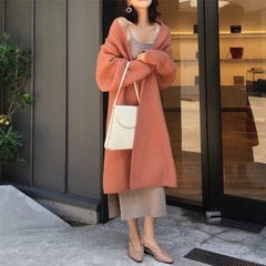 2000s fashion Autumn and Winter New Lazy Style Loose Casual Top Mid-Length Knitted Cardigan Women's Thickened Sweater Coat