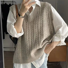 guys clothing styles Vest Vest V-neck Sweater Women's Outer Wear Solid Color New Loose Knitted Western Style Women's Outer Wear Sleeveless Top Women's Clothing