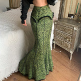 fashion outfits Ancient Early Wizard of Oz Printed Lace Stitching Fishtail Skirt Retro Niche Reverse Car Skirt High Waist Sheath Dress