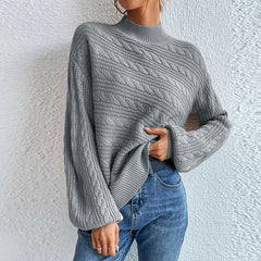2024 Autumn and Winter New Solid Color Women's Top Loose round Neck Pullover Twist Sweater Women