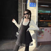 trending fall outfits 2024 Autumn Lace Stitching Knitted Suspender Skirt + Inner Long-Sleeved Sweater Top Girlish Suit Women's Clothing