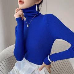 tailgate outfit black women Autumn Women's Klein Blue Pile Collar Sweater Bottoming Shirt Turtleneck Sweater Tight Slim Fit Inner Top
