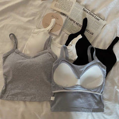 Summer Hot Girl Solid Color Casual Simple Tube Top Anti-Exposure with Chest Pad Sling Belly Covering Vest Sleeveless Inner Top