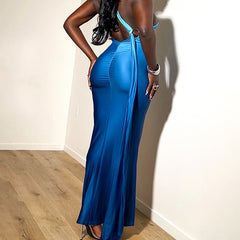 telenovela dress to impress Spring and Summer New Elegant Socialite Silky Backless Shoulder Dress