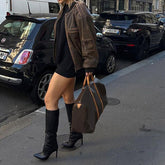 going out outfits Autumn New Style Zipper Vintage Bomber Jacket Coat Women's Lapel Motorcycle Leather Coat