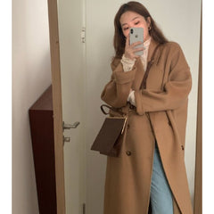outfit inspo fall Chic Korean Style Loose Mid-Length Woolen Coat Women's Temperament over-the-Knee Woolen Coat Autumn and Winter