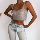 frat outfits Sexy Women's Fashion Rhinestone Camisole Hot Girl Full Diamond Top Women's Inner Wear