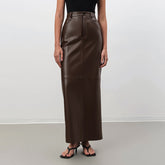 fall fashion outfits Autumn French Style Brown Fleece-lined Leather High Waist Slim Straight Skirt Leather Skirt Versatile Retro Sexy Split Skirt