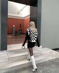 dti outfits Spring New Blogger Casual Pullover Knitted Chessboard Plaid Vest Top