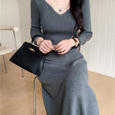 church outfit Korean Style Knitted Bottoming Knitted Dress Women's Autumn and Winter A- line Large Swing Dress