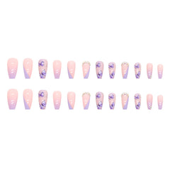 women’s fashion Shiny Broken Diamond Ice Cream Taro Purple Butterfly Manicure Light Purple French Princess Style Wear Nail Fake Nails