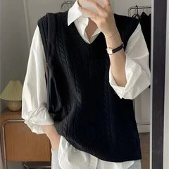 guys clothing styles Vest Vest V-neck Sweater Women's Outer Wear Solid Color New Loose Knitted Western Style Women's Outer Wear Sleeveless Top Women's Clothing