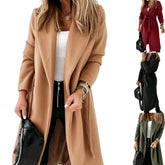 business casual outfits 2024 Autumn and Winter New Extended Woolen Women's Coat plus Size Lace-up Coat