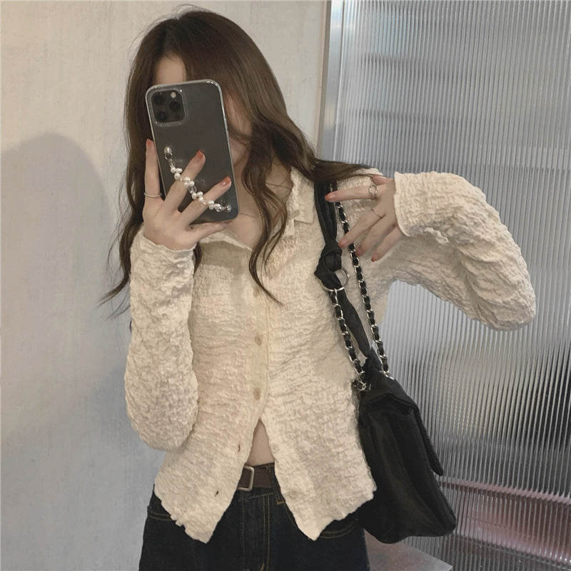 fall outfits women Plus Size French Style Polo Collar Long-Sleeved Shirt Women's Spring and Autumn Top Slim Fit Slimming Stacked Shirt Fashion