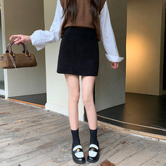 tailgate outfit women Retro Corduroy A- line Skirt for Women Autumn and Winter Slimming Small Hip-Wrapped Short Skirt Fashion