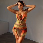 concert outfit Women's 2024 Summer New Fashion Printed Sexy Backless Lace-up Dress