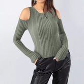 fall outfit Hollow-out Casual Simple Long-Sleeved Women's T-shirt Fashion round Neck Slim Fit Comfortable Daily Top Women