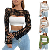 dti outfits Crochet Shrug Y2K Hollow-out Short Top See-through Summer Knitted Sweater