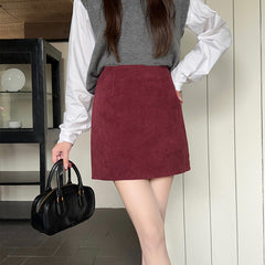 tailgate outfit black women Retro Corduroy A- line Skirt for Women Autumn and Winter Slimming Small Hip-Wrapped Short Skirt Fashion