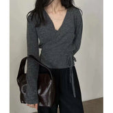 fall fashion 2024 Autumn Elegant Cross V-neck Lace-up Sweater Top