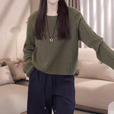 fall outfit Autumn and Winter Elegant Split Button round Neck Knitted Pullover Fashion Casual Sweater Top