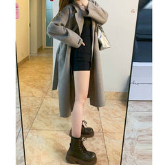 simple winter outfits Maillard Double-Sided Fleece Mid-Length over-the-Knee Woolen Coat Women's Small Slimming Autumn and Winter Woolen Coat Fashion
