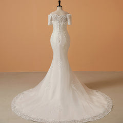 royalty dress to impress off-Shoulder Long Wedding Dress Spring New French Court Style Tight Waist Fishtail Bride Slimming Simple Elegant