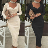 outfit inspo Autumn New Beautiful Women's Clothing Solid Color Sexy Arm Mid-Length Dress